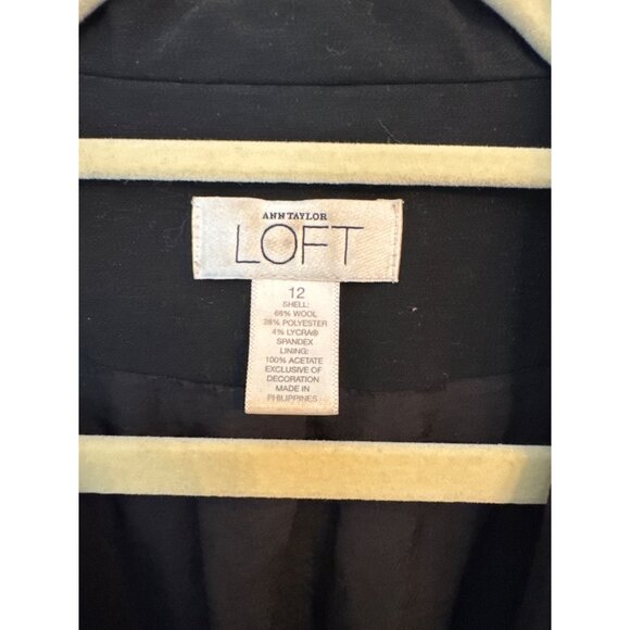 Ann Taylor Loft Tuxedo Jacket 12 Black Wool Blend With Satin Trim Button Details - Picture 4 of 6